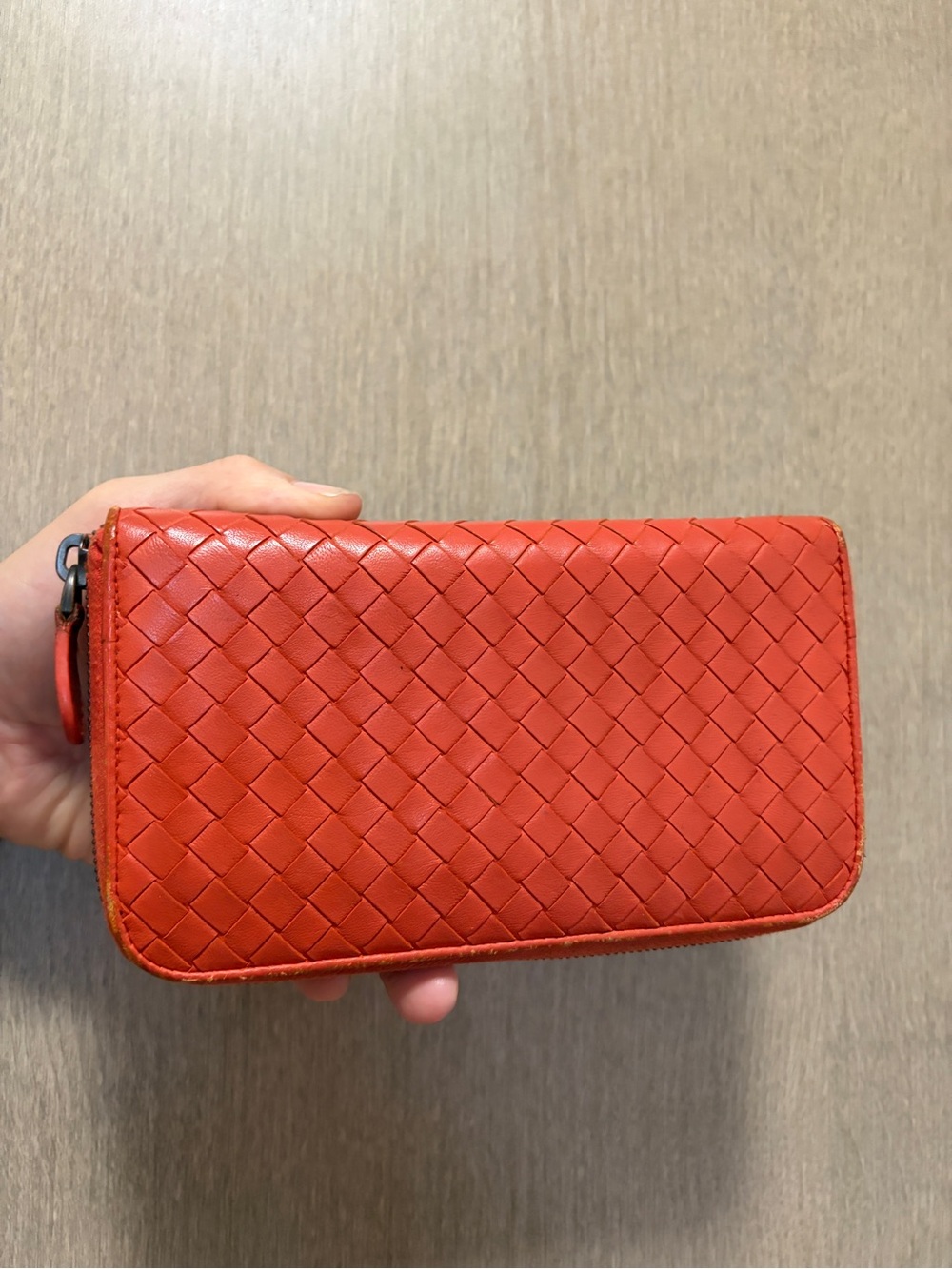 Authentic Bottega Veneta Orange Zip-Around Wallet
